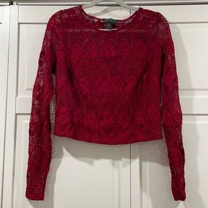 Forever21 + plus size 1X women’s burgundy crop top long sleeve with sheer detail